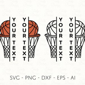 Basketball Split Name Rahmen SVG PNG DXF Sublimation Aufkleber Datei Halb Basketball Ball Hoop Tor Monogramm
