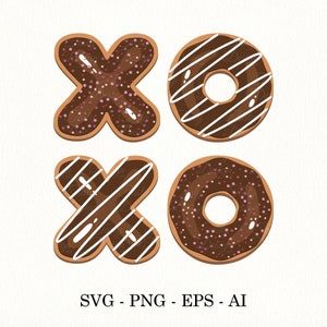 XOXO SVG Hugs and kisses SVG Donut svg Valentinstag Clipart Donut lustiges Zeichen Xoxo Layered Datei Doughnut Party Phrase png Glasiert Donut png