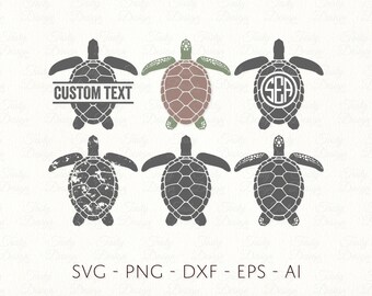 Sea Turtle SVG PNG Split Frame Round Monogram Template Sublimation Decal File