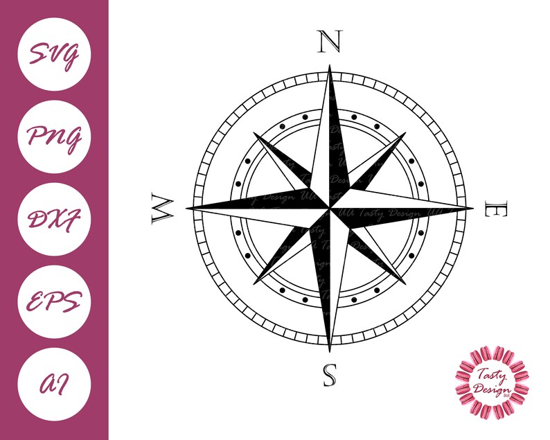 Nautical compass svg dxf png Mariner's compass svg Rose Etsy