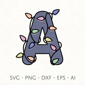 Police de lumières de Noël fichiers SVG Vacances d’hiver monogramme familial String lumières lettres et chiffres clipart Fichier de sublimation de Noël dxf eps png