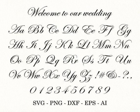 Wedding Alphabet Svg Wedding Font Letters Svg Cursive Font Svg - Etsy