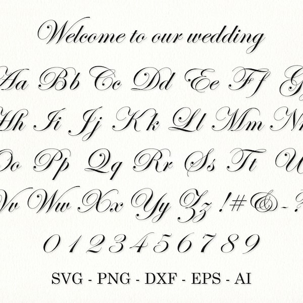 Wedding alphabet svg Wedding letters svg Cursive monogram svg cut file Elegant fancy initials svg