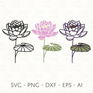 Waterlelie SVG juli geboortemaand bloem PNG DXF Lotusbloem sublimatie stickerbestand