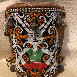 BC01# Increíble portabebés VIEJO con cuentas pequeñas Kenyah Dayak Kalimantan Borneo
