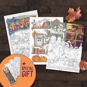 Digital Autumn Coloring Pages, Set of 3 Halloween Coloring Sheets, Instant Download