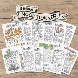 Digital Mood Tracker for Bullet Journal, Set of 12 Months Printable Mood Tracker | Letter Size, A4, A5