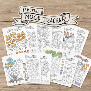 Digital Mood Tracker for Bullet Journal, Set of 12 Months Printable Mood Tracker | Letter Size, A4, A5