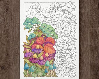 Fall Whimsy Garden Coloring Page: Adult Printable (Digital Download)