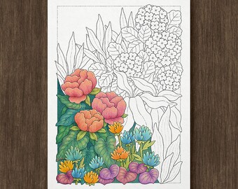 Spring Whimsy Garden Coloring Page: Adult Printable (Digital Download)