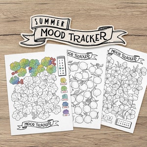Digital Mood Tracker for Bullet Journal, Set of 3 Printable Summer Mood Tracker | Letter Size, A4, A5