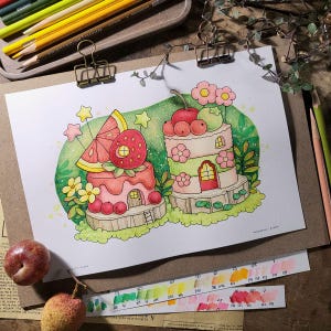FRUITY TOWN, Fantasy Coloring Book, Digital Download, Printable Pdf Coloring Pages image 4