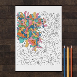 Afdrukbare bloempatroon kleurplaat, digitale bloemenkleurplaat, direct downloaden