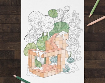 Printable Kawaii Coloring Page, Lovely Garden Coloring Pages, Instant Download