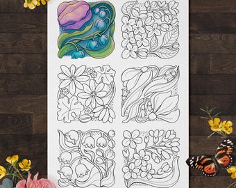 Floral Spring Coloring Page: Adult Printable (Digital Download)