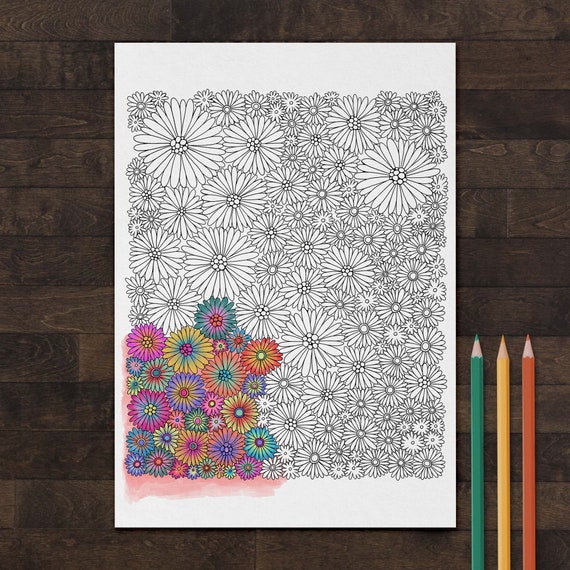 Printable Flower Pattern Coloring Page Digital Floral - Etsy