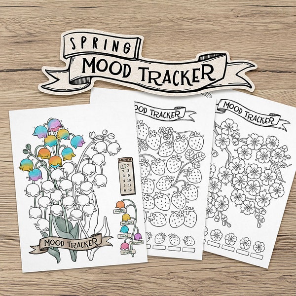 Printable SPRING Mood Tracker for Bullet Journal, Set of 3 Downloadable Daily Mood Tracker | Letter Size, A4, A5