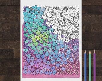 Pagina da colorare stampabile con motivo floreale, foglio da colorare floreale digitale, download istantaneo