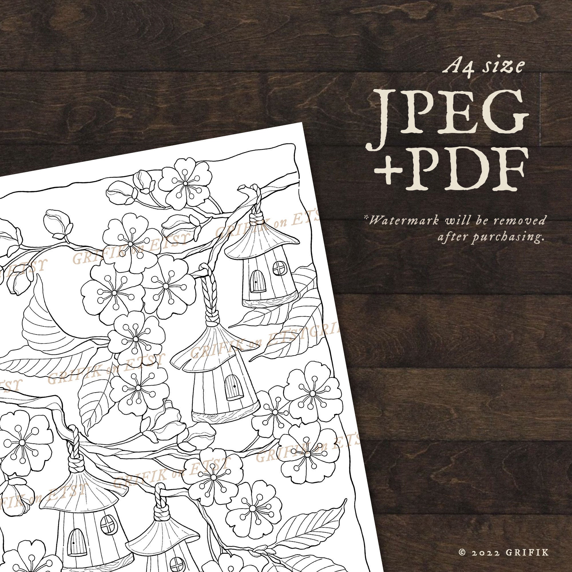 Spring Coloring Page CHERRY BLOSSOM Printable Adult - Etsy