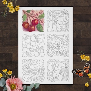 Floral Fruit Coloring Page: Springtime Relaxation (Digital Download)