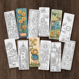 Coloring Bookmarks, Set of 12 Printable Bookmarks, DAISY Digital Bookmarks, Book Lover Gift