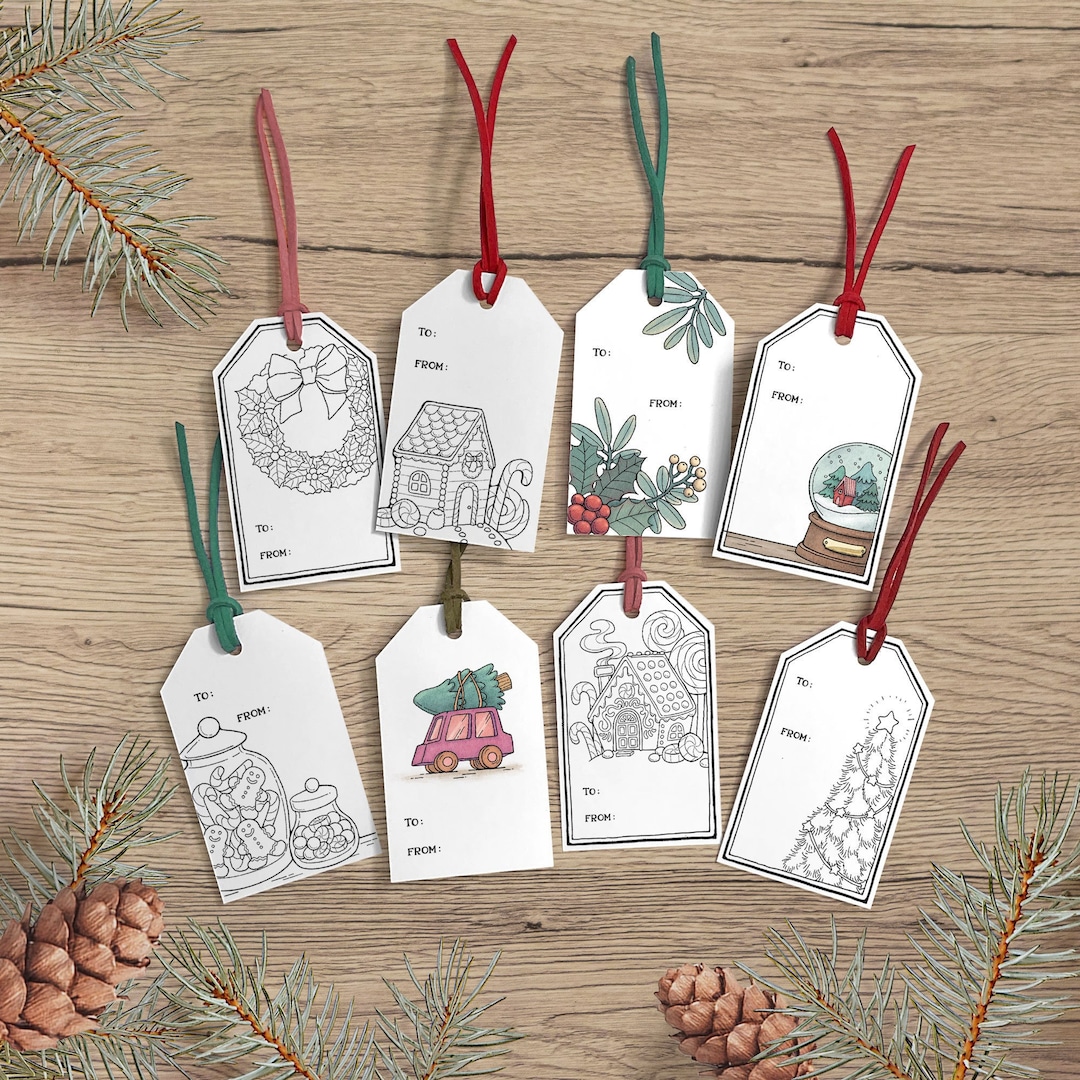Printable Christmas Gift Tags Set of 8 Coloring Gift Tags - Etsy