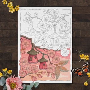 Cherry Blossom Coloring Page: Spring Floral Design (PDF & JPEG)