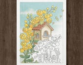 Mimosa Under Soft Sky Coloring Page, Adult Printable Coloring Sheet (Digital Download)