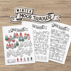 Digital Mood Tracker for Bullet Journal, Set of 3 Printable Winter Mood Tracker | Letter Size, A4, A5
