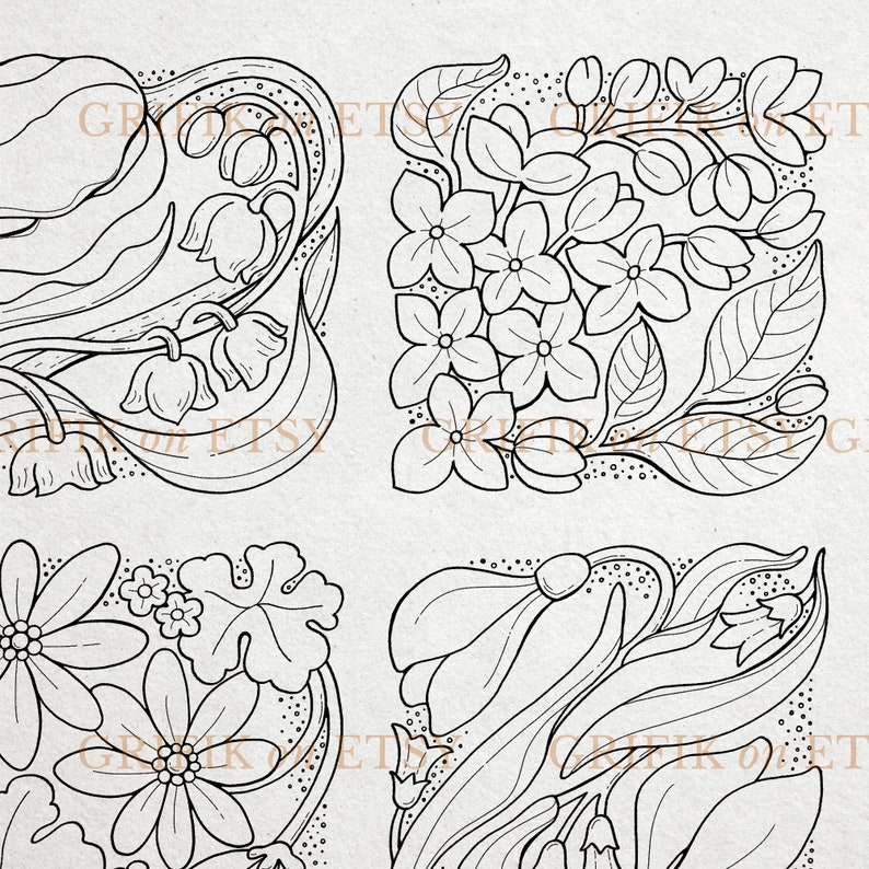 Spring Coloring Page Printable Adult Coloring Page Digital - Etsy