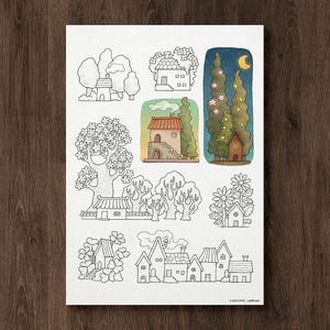 Printable Coloring Page - Blooming and Starry, Adult Fantasy Coloring Page, Instant Download