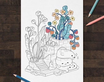 Afdrukbare Kawaii kleurplaat, schattige kleurplaat, Instant Download kleurplaat