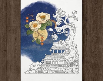 Printable Coloring Page - CAMELIA, Adult Fantasy Coloring Pages, Instant Download