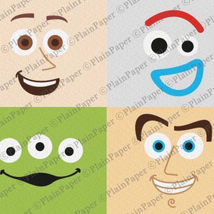 Pu&ograve; includere: Quattro disegni di volti di cartoni animati su uno sfondo quadrato. I volti sono di diversi colori e stili, tra cui un volto sorridente con occhi marroni, un volto con un sopracciglio rosso e un sorriso blu, un volto verde con tre occhi e un volto con occhi blu.
