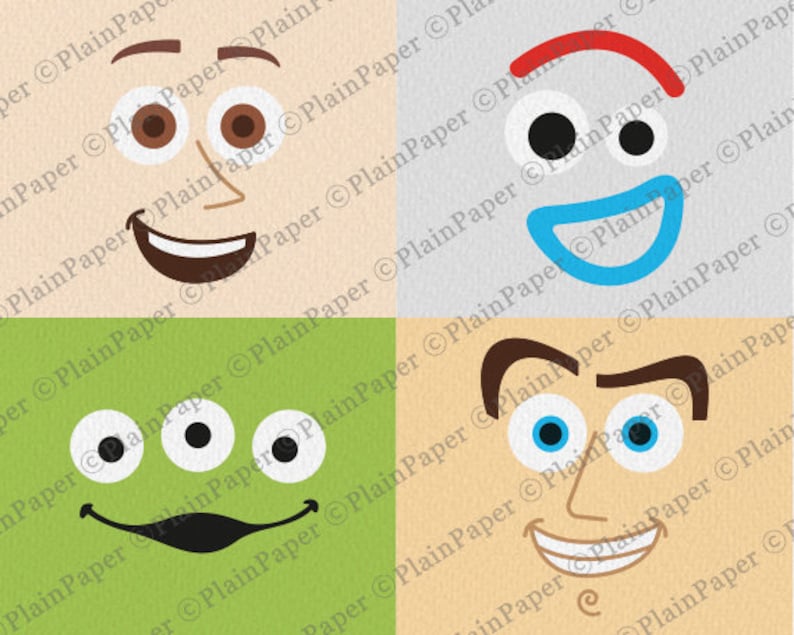 Pu&ograve; includere: Quattro disegni di volti di cartoni animati su uno sfondo quadrato. I volti sono di diversi colori e stili, tra cui un volto sorridente con occhi marroni, un volto con un sopracciglio rosso e un sorriso blu, un volto verde con tre occhi e un volto con occhi blu.