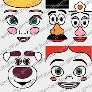 Pu&ograve; includere: Una collezione di elementi di volti di cartoni animati, tra cui occhi, nasi, bocche e una faccia di cane, in uno stile giocoso e fumettistico. Gli elementi sono in vari colori, tra cui blu, rosa, arancione e rosso, e sono progettati per progetti creativi.