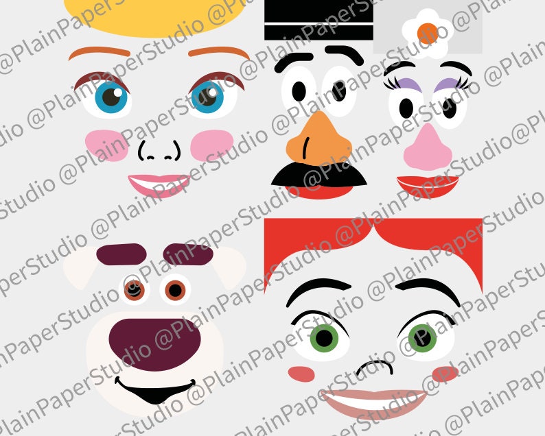 Pu&ograve; includere: Una collezione di elementi del viso di personaggi dei cartoni animati, tra cui occhi, nasi, bocche e capelli. I volti presentano una variet&agrave; di colori, tra cui blu, rosa, rosso e arancione. Ideale per l'arte digitale o progetti di artigianato.