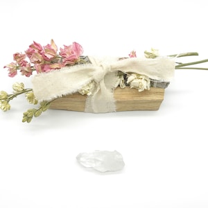 Floral ‘Love’ Smudge Bundle & Crystal Quartz Point | White Californian Sage | Palo Santo | Dried Pink Flowers | Energy | Healing | Crystal