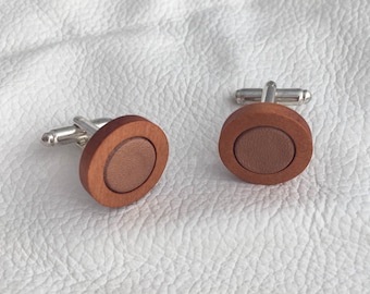 Natural Wood and Leather Cufflinks | Handmade | Hand-Crafted | Genuine Real Leather | UK Made