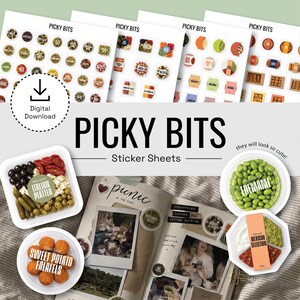 Lebensmittel Scrapbook Aufkleber | Mini Food Sticker Blätter | Printable Journal Zubehör | Erinnerungsaufkleber | Realistische Lebensmittel Ephemera
