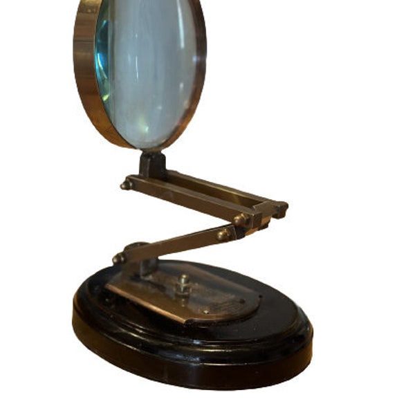 5 Inch Brass Antique Finish Adjustable Magnifying Glass With  Wood Base