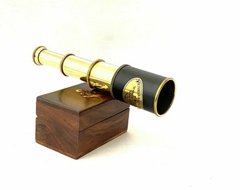 Brass Nautical Telescope with Leather Sheathed Marine Time Vintage Antique 8''