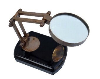 Antique Style Adjustable 3" Magnifying Glass With Wood Base Solid Brass(Antique) Perfect Gift