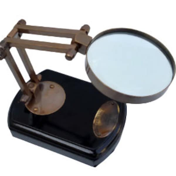 Antique Style Adjustable 3" Magnifying Glass With Wood Base Solid Brass(Antique) Perfect Gift