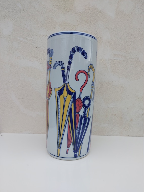 Classic Umbrella Stand Ceramic 18" Round Tall Retro Coloured Stick Holder