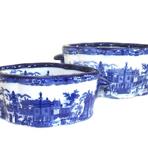 Set of 2 Victorian Blue and White antique style ceramic flower pots
