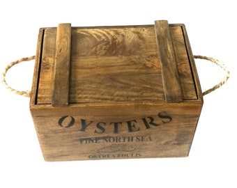 Rustic style handmade vintage oysters fine north sea wooden storage / chest box Large