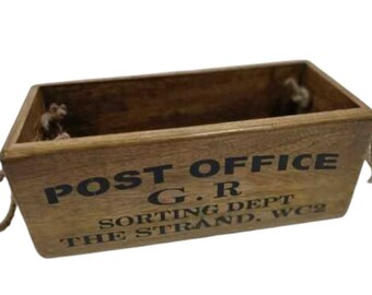 Vintage Style POST OFFICE Wooden Box / Crates Storage With Rope Handle (S)