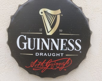 Wall Art/sign Guinness/Vintage Tin Metal 30 cm Bottle Top Bar Pub hand made