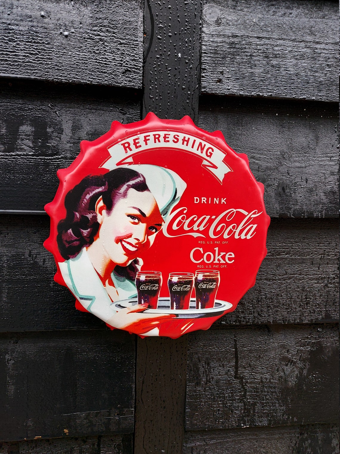 Vintage Pepsi Cola Tin Metal Wall Sign - 30cm Round Bottle Top Bar Pub Decor